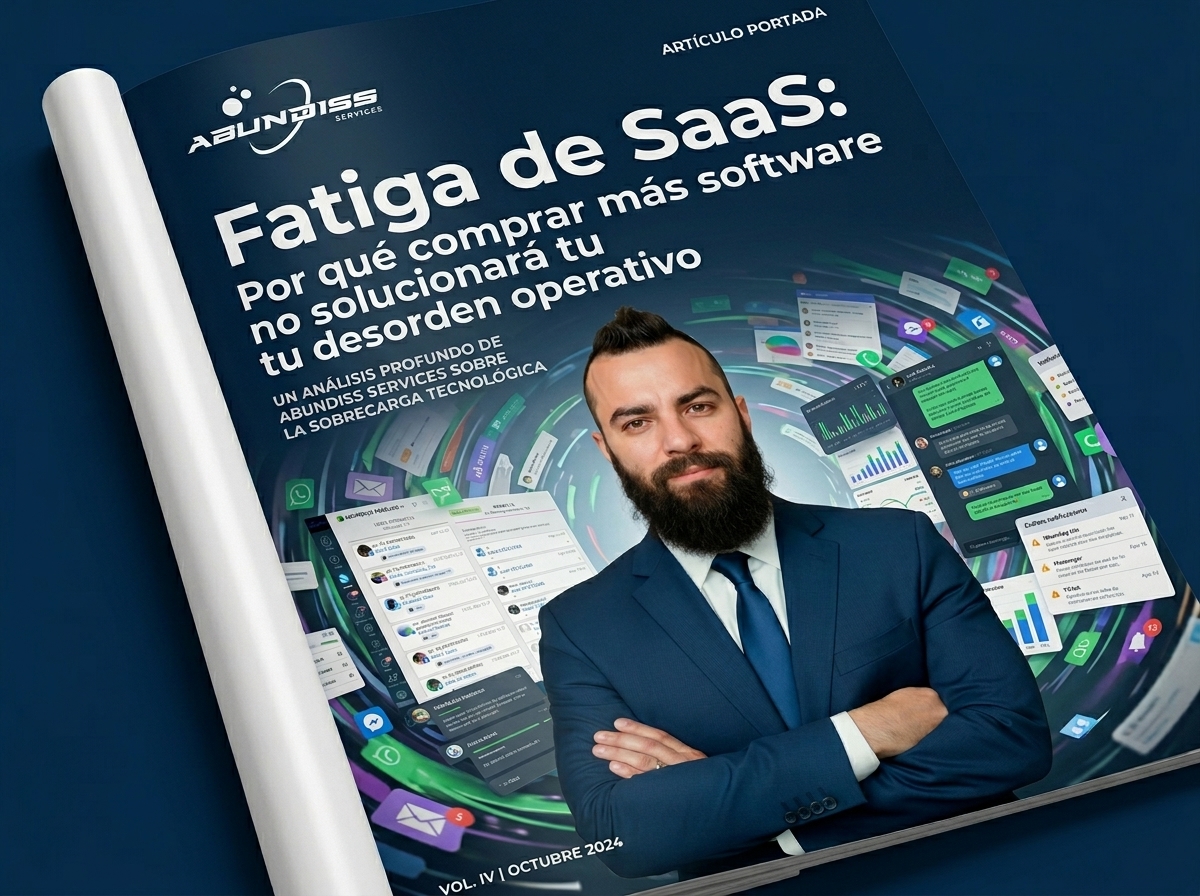 Empresario abrumado por múltiples aplicaciones y la SaaS fatigue